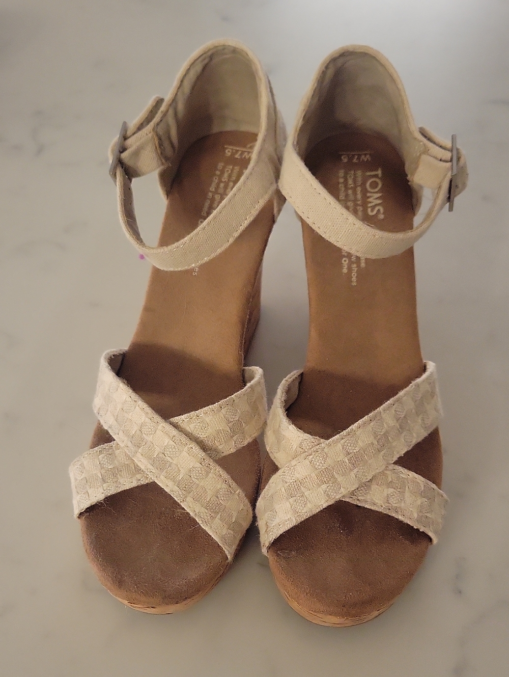 Toms Beige Crisscross Wedge Sandals with Ankle Strap